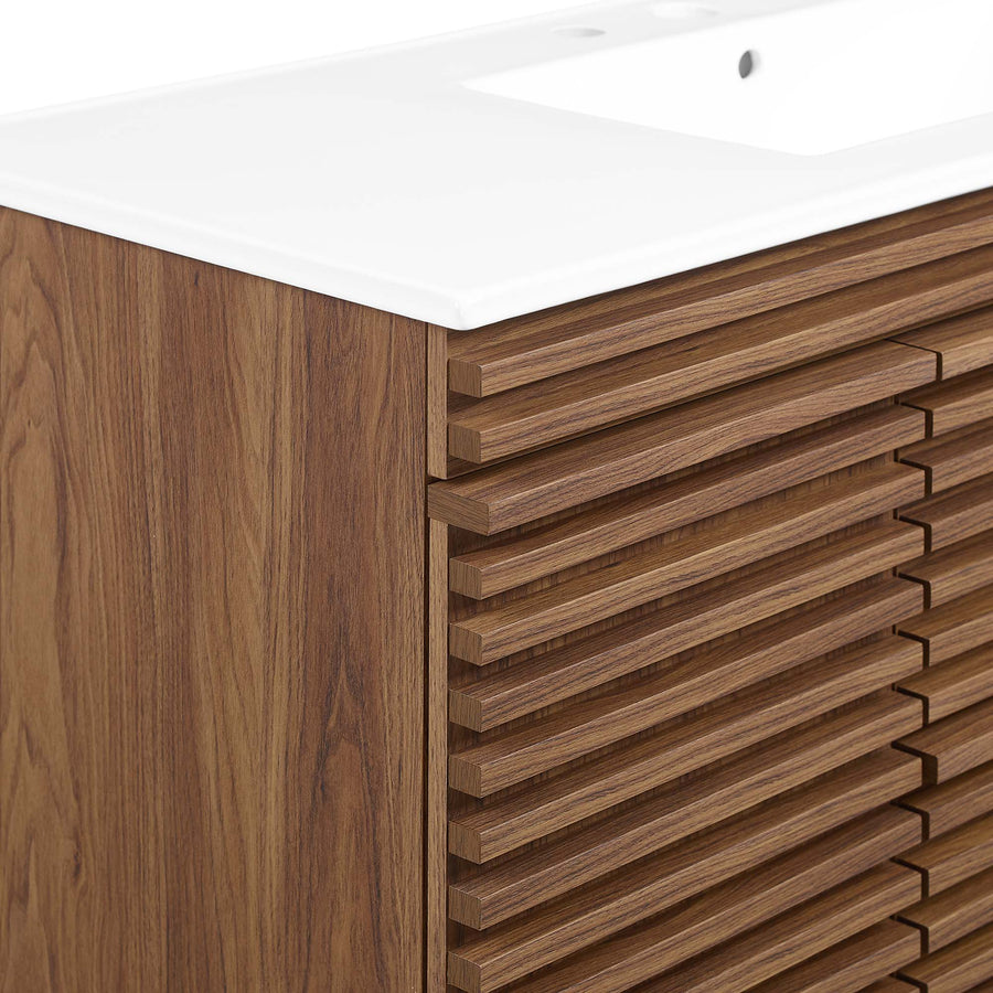 Vera 48" Wall-Mount Bathroom Vanity in Walnut White