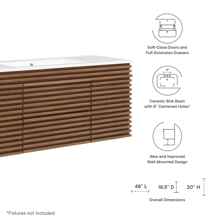 Vera 48" Wall-Mount Bathroom Vanity in Walnut White