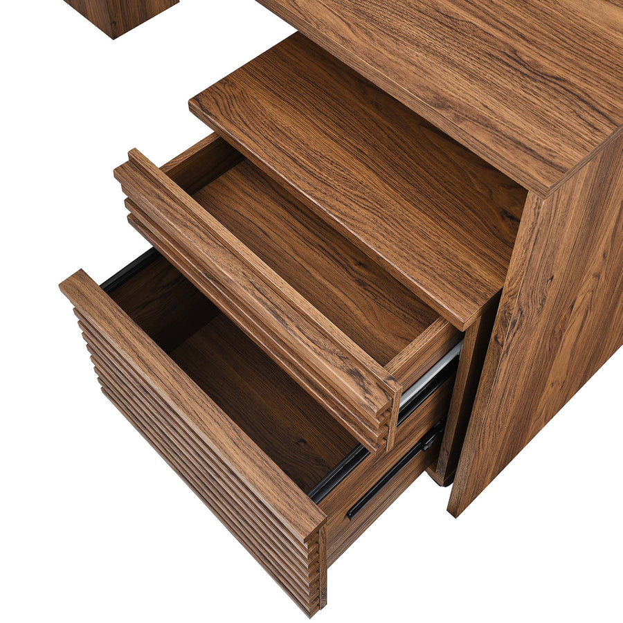 Vera Wood Desk and File Cabinet Set in Walnut