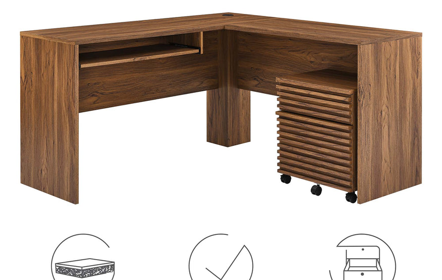 Vera Wood Desk and File Cabinet Set in Walnut