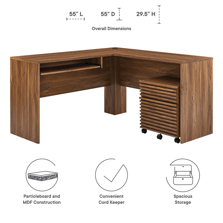 Vera Wood Desk and File Cabinet Set in Walnut