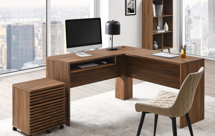 Vera Wood Desk and File Cabinet Set in Walnut