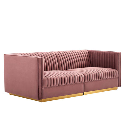Sanguine Channel Tufted Performance Velvet Modular Sectional Sofa Loveseat by Furniture for America