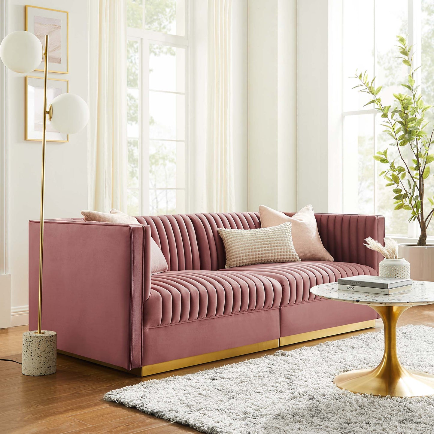 Sanguine Channel Tufted Performance Velvet Modular Sectional Sofa Loveseat by Furniture for America