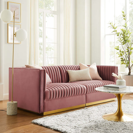Sanguine Channel Tufted Performance Velvet Modular Sectional Sofa Loveseat in Dusty Rose