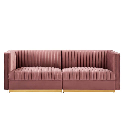 Sanguine Channel Tufted Performance Velvet Modular Sectional Sofa Loveseat by Furniture for America