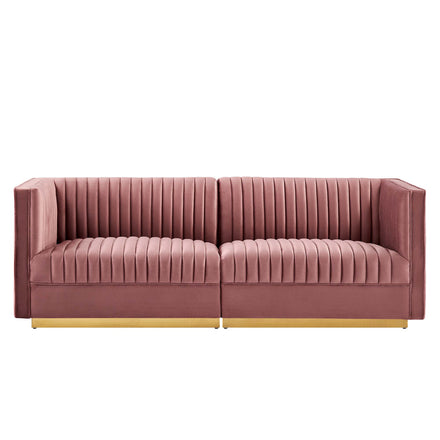 Sanguine Channel Tufted Performance Velvet Modular Sectional Sofa Loveseat in Dusty Rose