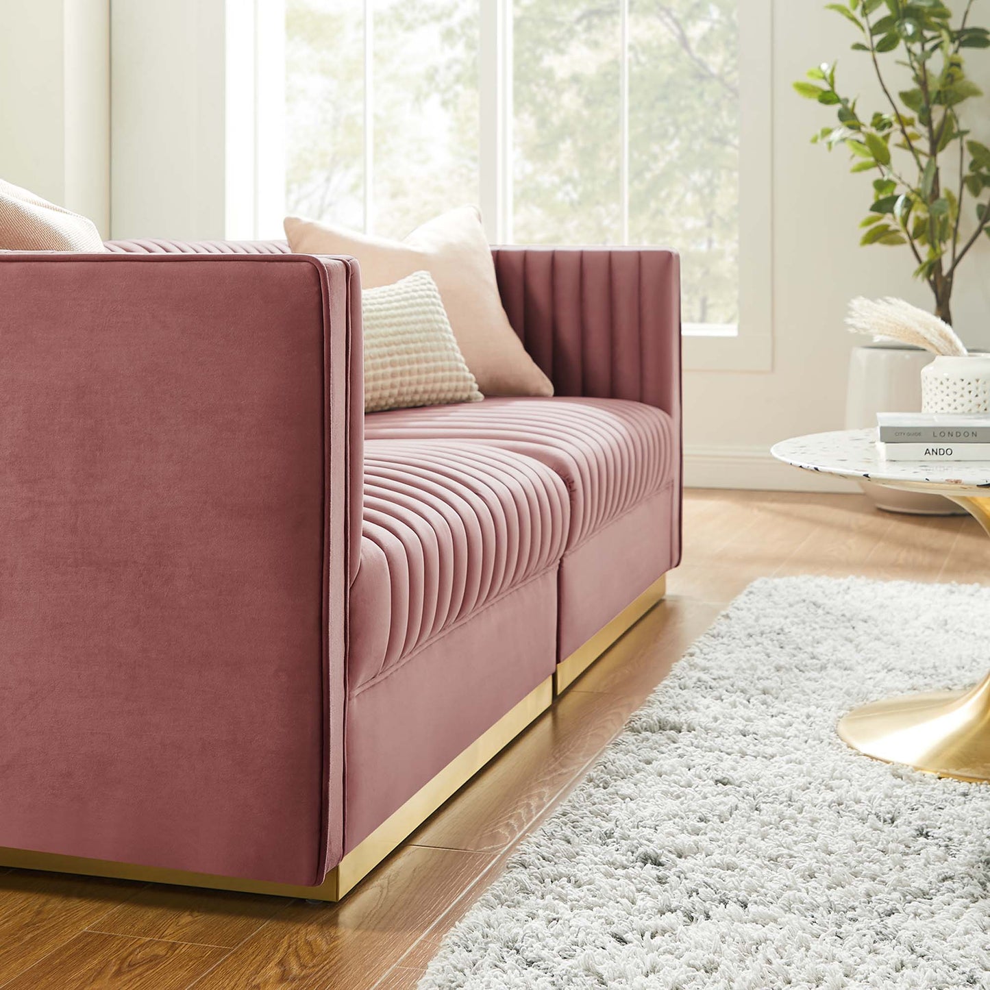 Sanguine Channel Tufted Performance Velvet Modular Sectional Sofa Loveseat by Furniture for America