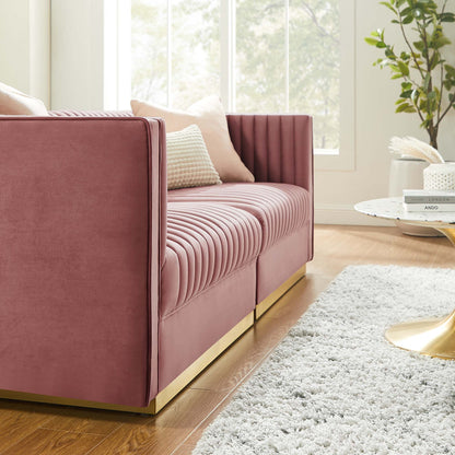 Sanguine Channel Tufted Performance Velvet Modular Sectional Sofa Loveseat by Furniture for America