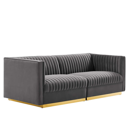 Sanguine Channel Tufted Performance Velvet Modular Sectional Sofa Loveseat by Furniture for America