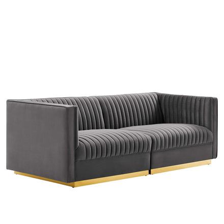 Sanguine Channel Tufted Performance Velvet Modular Sectional Sofa Loveseat in Gray
