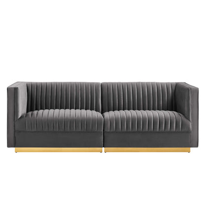 Sanguine Channel Tufted Performance Velvet Modular Sectional Sofa Loveseat by Furniture for America