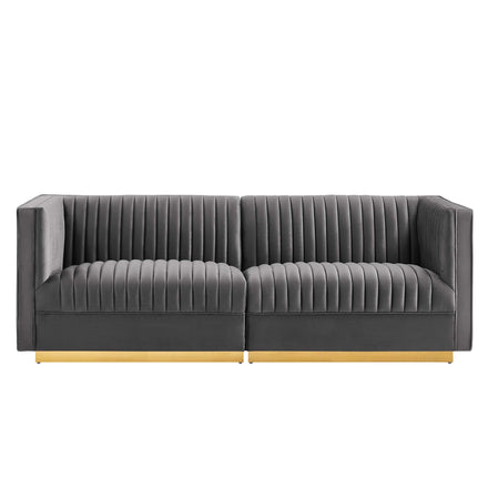 Sanguine Channel Tufted Performance Velvet Modular Sectional Sofa Loveseat in Gray
