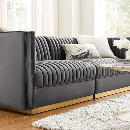 Sanguine Channel Tufted Performance Velvet Modular Sectional Sofa Loveseat in Gray
