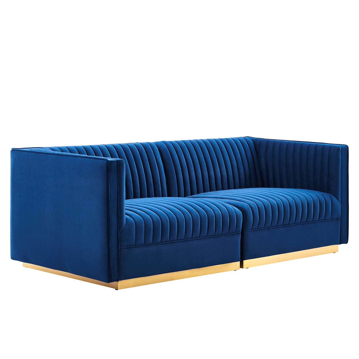 Sanguine Channel Tufted Performance Velvet Modular Sectional Sofa Loveseat by Furniture for America