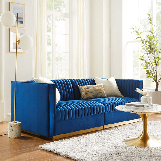 Sanguine Channel Tufted Performance Velvet Modular Sectional Sofa Loveseat by Furniture for America