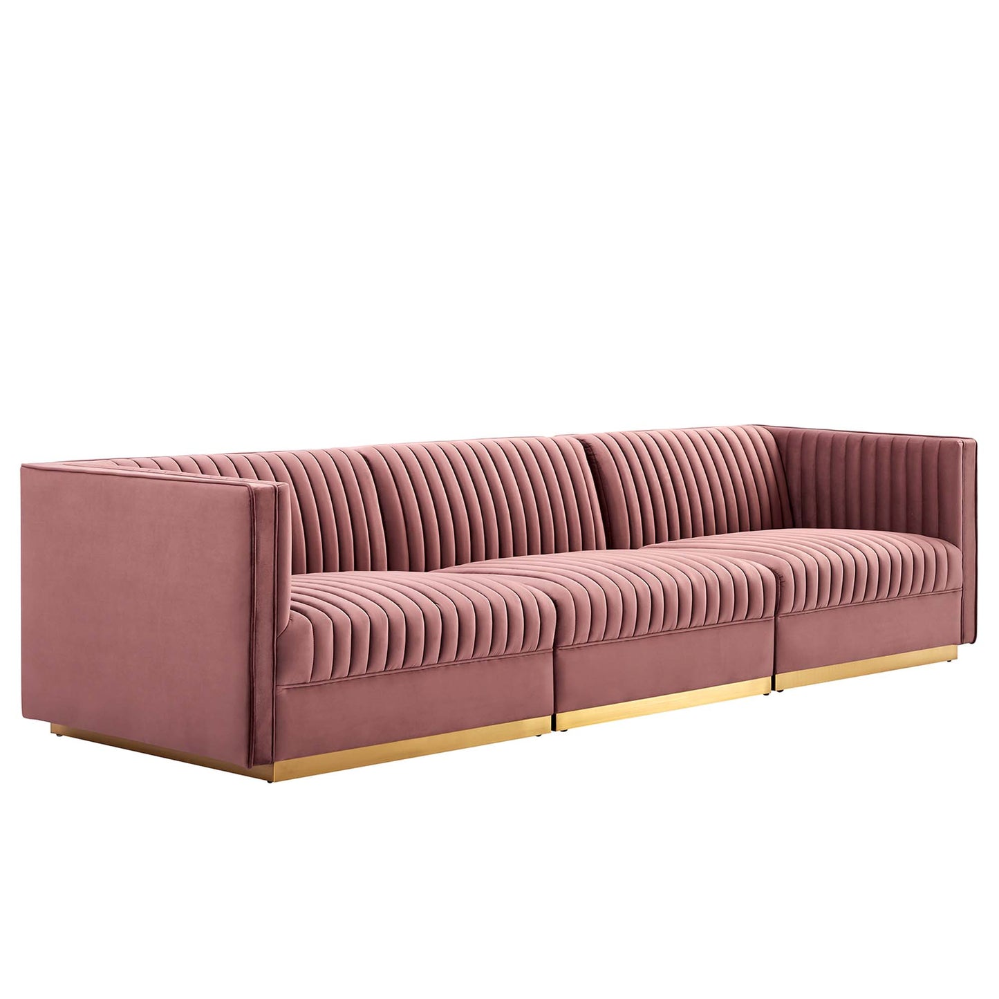 Sanguine Channel Tufted Performance Velvet 3-Seat Modular Sectional Sofa by Furniture for America