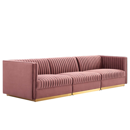Sanguine Channel Tufted Performance Velvet 3-Seat Modular Sectional Sofa by Furniture for America