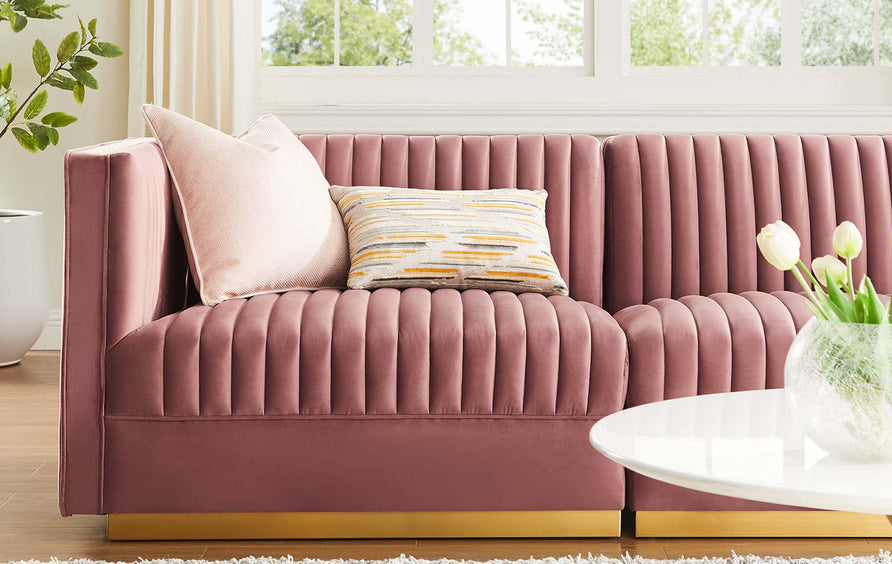 Soren Channel Tufted Performance Velvet 3-Seat Modular Sectional Sofa in Dusty Rose