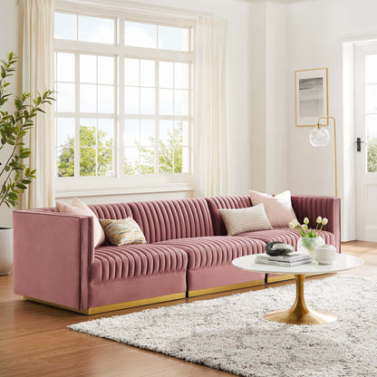Sanguine Channel Tufted Performance Velvet 3-Seat Modular Sectional Sofa by Furniture for America