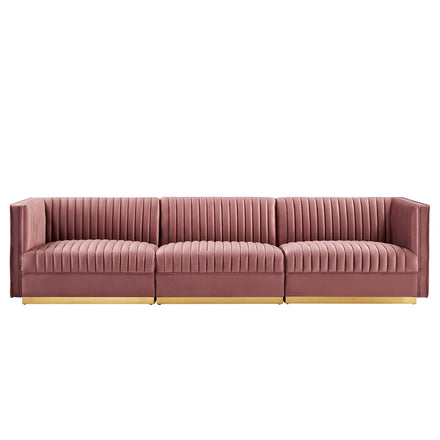 Sanguine Channel Tufted Performance Velvet 3-Seat Modular Sectional Sofa in Dusty Rose