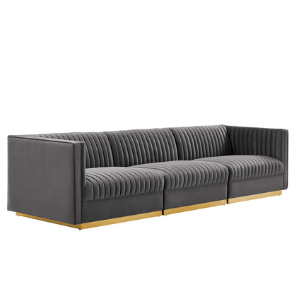 Sanguine Channel Tufted Performance Velvet 3-Seat Modular Sectional Sofa by Furniture for America