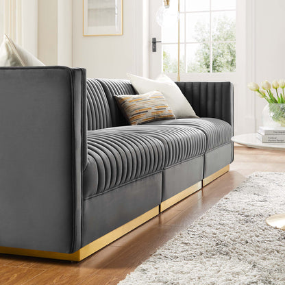 Sanguine Channel Tufted Performance Velvet 3-Seat Modular Sectional Sofa by Furniture for America