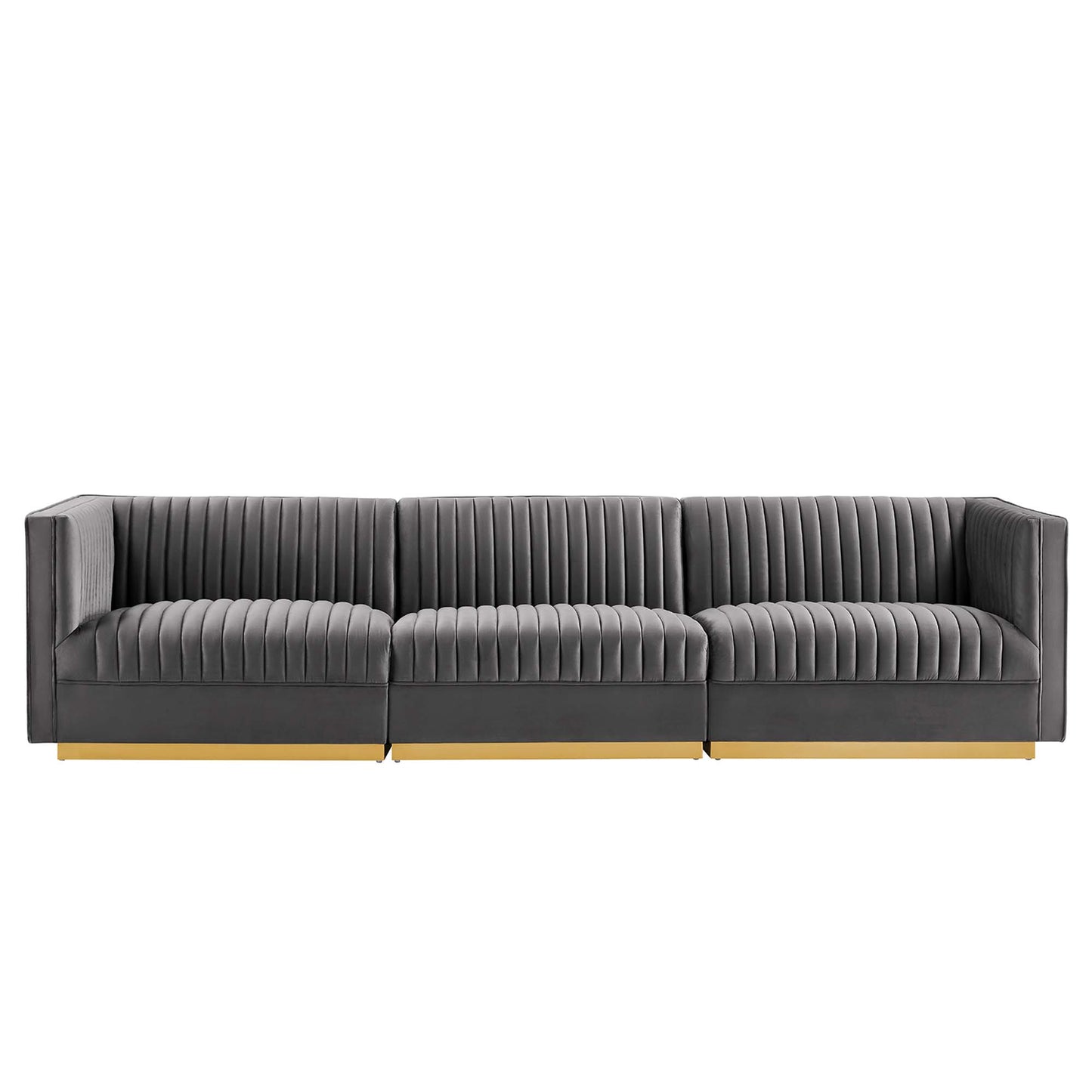 Sanguine Channel Tufted Performance Velvet 3-Seat Modular Sectional Sofa by Furniture for America