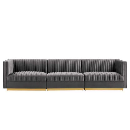Sanguine Channel Tufted Performance Velvet 3-Seat Modular Sectional Sofa by Furniture for America