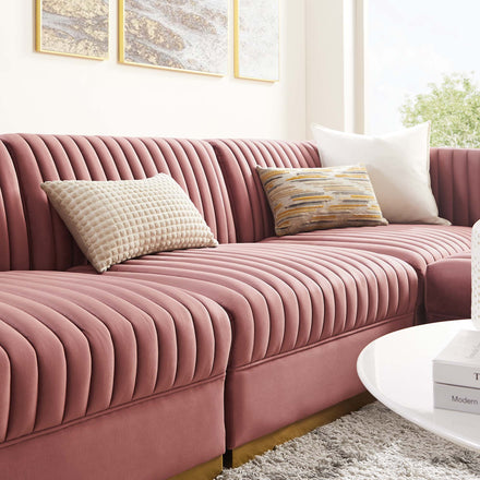 Sanguine 4-Piece Channel Tufted Performance Velvet Modular Sectional Sofa in Dusty Rose
