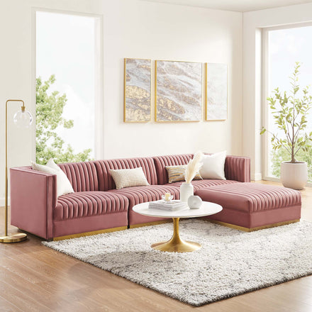 Sanguine 4-Piece Channel Tufted Performance Velvet Modular Sectional Sofa in Dusty Rose