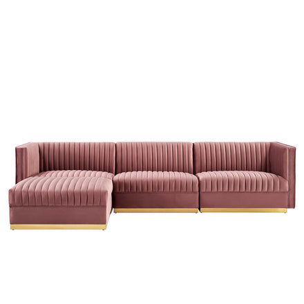Sanguine 4-Piece Channel Tufted Performance Velvet Modular Sectional Sofa in Dusty Rose