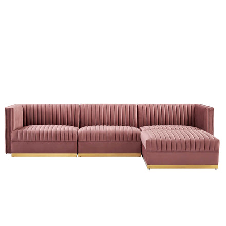 Sanguine 4-Piece Channel Tufted Performance Velvet Modular Sectional Sofa in Dusty Rose