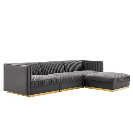 Sanguine 4-Piece Channel Tufted Performance Velvet Modular Sectional Sofa in Gray