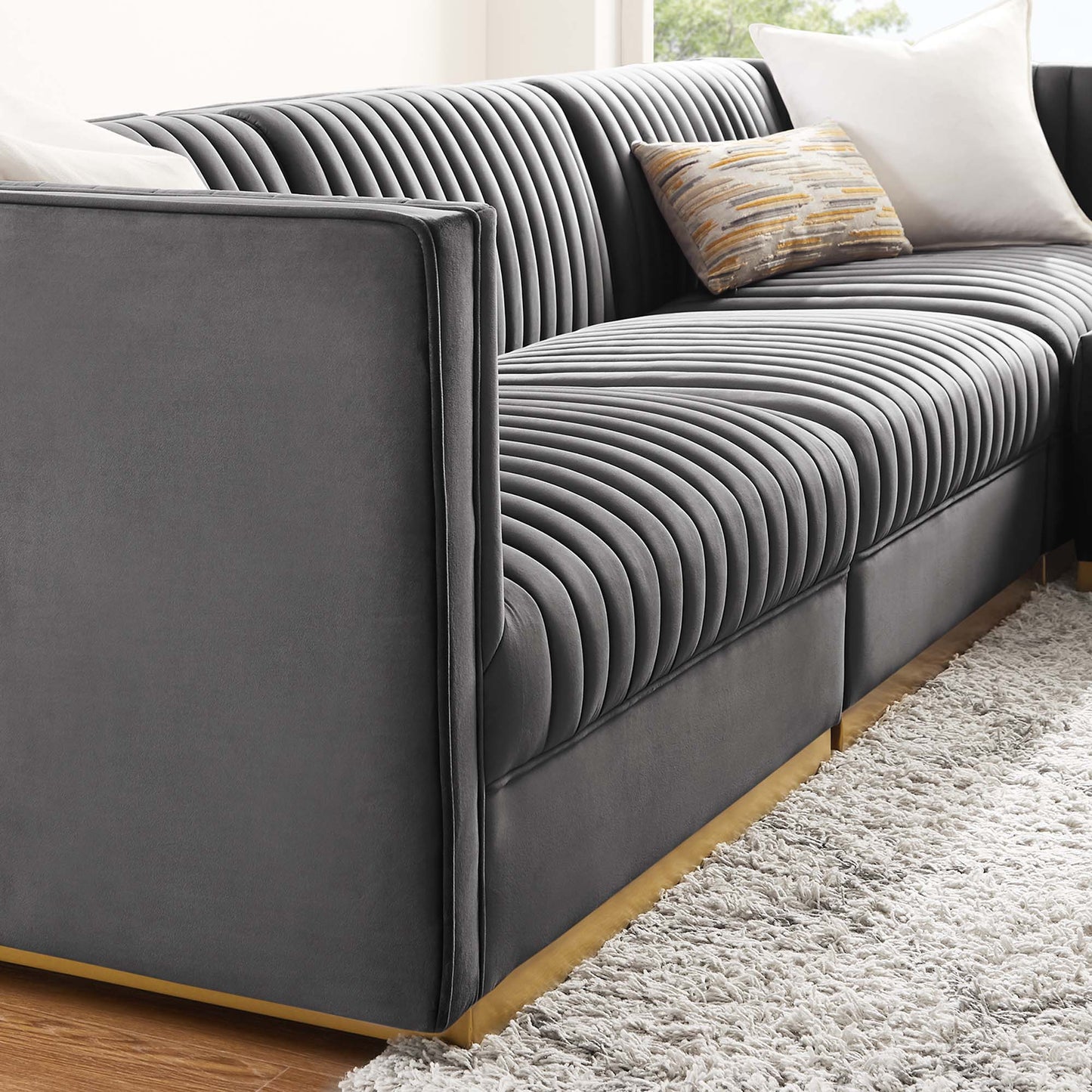 Sanguine 4-Piece Channel Tufted Performance Velvet Modular Sectional Sofa by Furniture for America