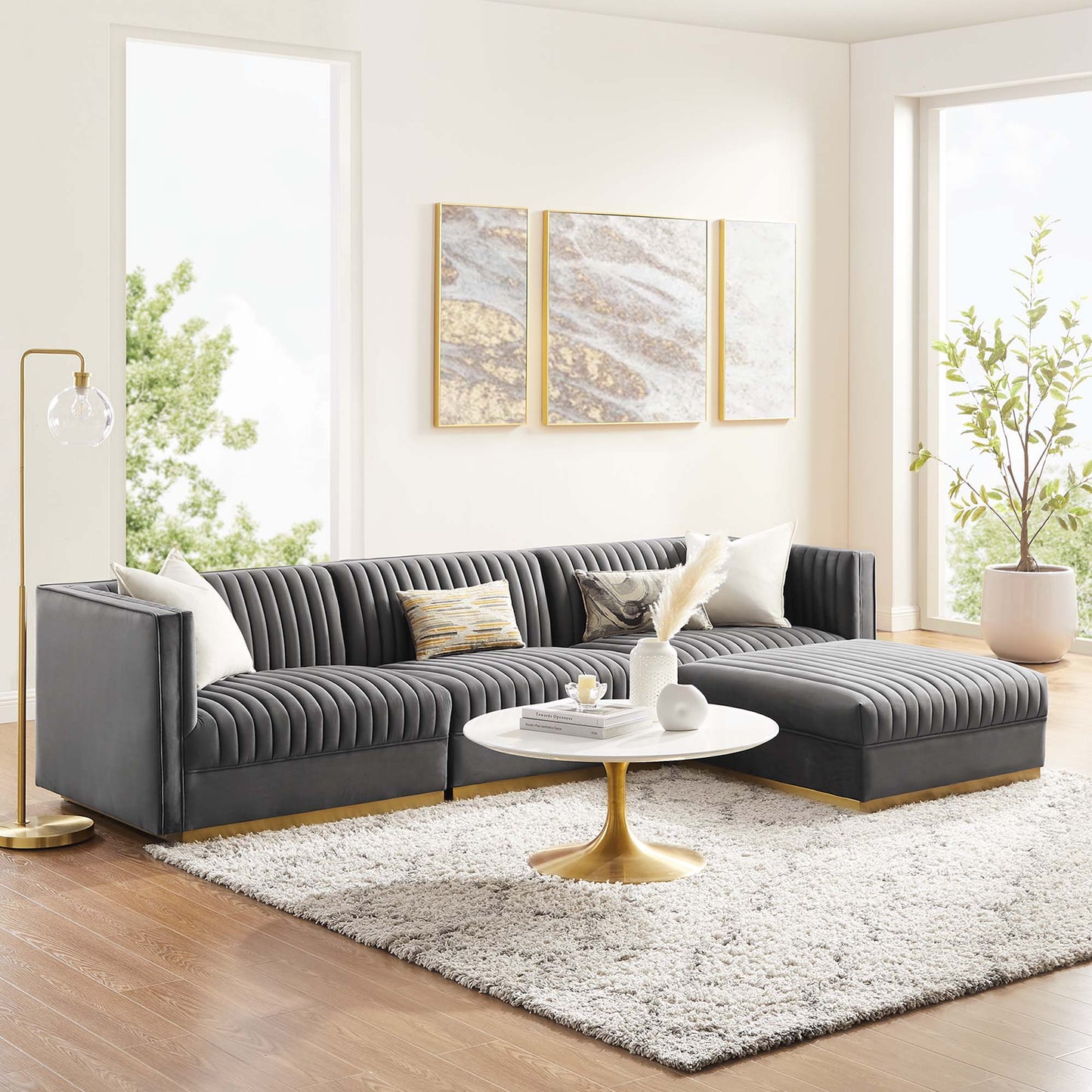 Sanguine 4-Piece Channel Tufted Performance Velvet Modular Sectional Sofa by Furniture for America