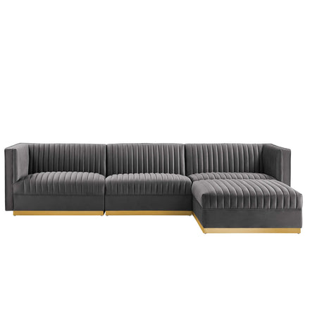 Sanguine 4-Piece Channel Tufted Performance Velvet Modular Sectional Sofa in Gray
