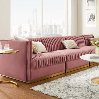 Sanguine Channel Tufted Performance Velvet 4-Seat Modular Sectional Sofa by Furniture for America
