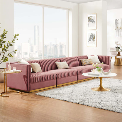 Sanguine Channel Tufted Performance Velvet 4-Seat Modular Sectional Sofa by Furniture for America