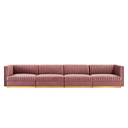 Sanguine Channel Tufted Performance Velvet 4-Seat Modular Sectional Sofa by Furniture for America