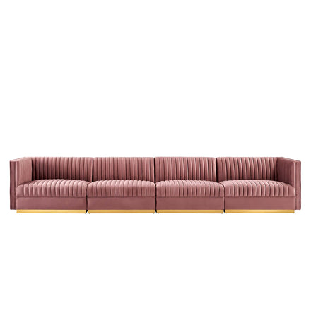 Sanguine Channel Tufted Performance Velvet 4-Seat Modular Sectional Sofa in Dusty Rose