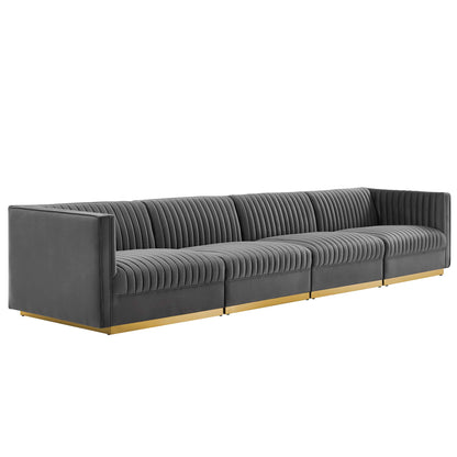 Sanguine Channel Tufted Performance Velvet 4-Seat Modular Sectional Sofa by Furniture for America