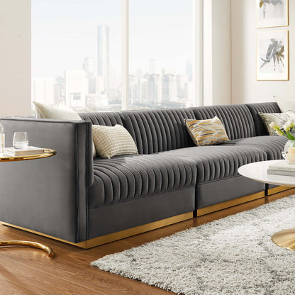 Sanguine Channel Tufted Performance Velvet 4-Seat Modular Sectional Sofa by Furniture for America