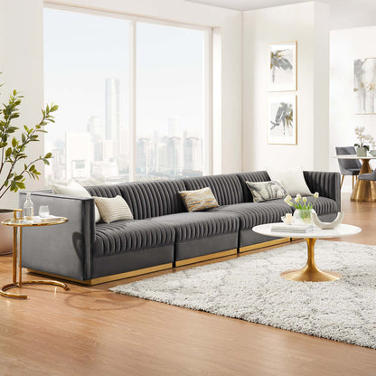 Sanguine Channel Tufted Performance Velvet 4-Seat Modular Sectional Sofa by Furniture for America