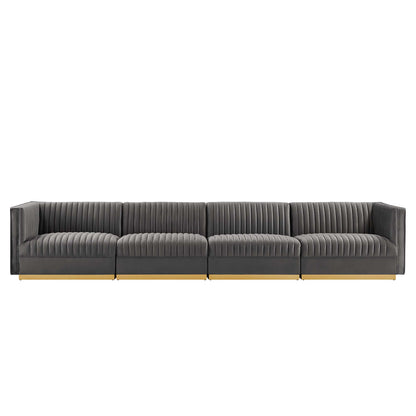 Sanguine Channel Tufted Performance Velvet 4-Seat Modular Sectional Sofa by Furniture for America