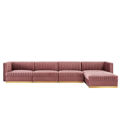 Sanguine 5-Piece Channel Tufted Performance Velvet Modular Sectional Sofa by Furniture for America