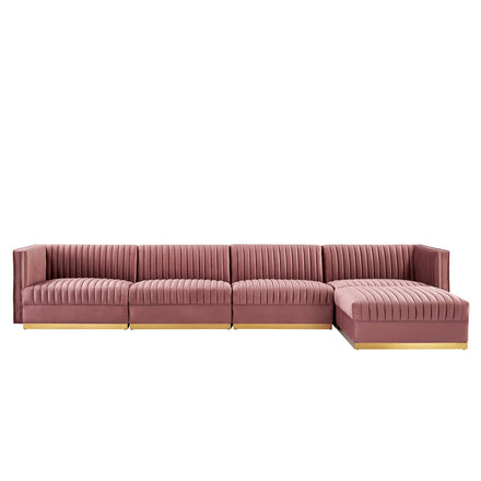Sanguine 5-Piece Channel Tufted Performance Velvet Modular Sectional Sofa in Dusty Rose