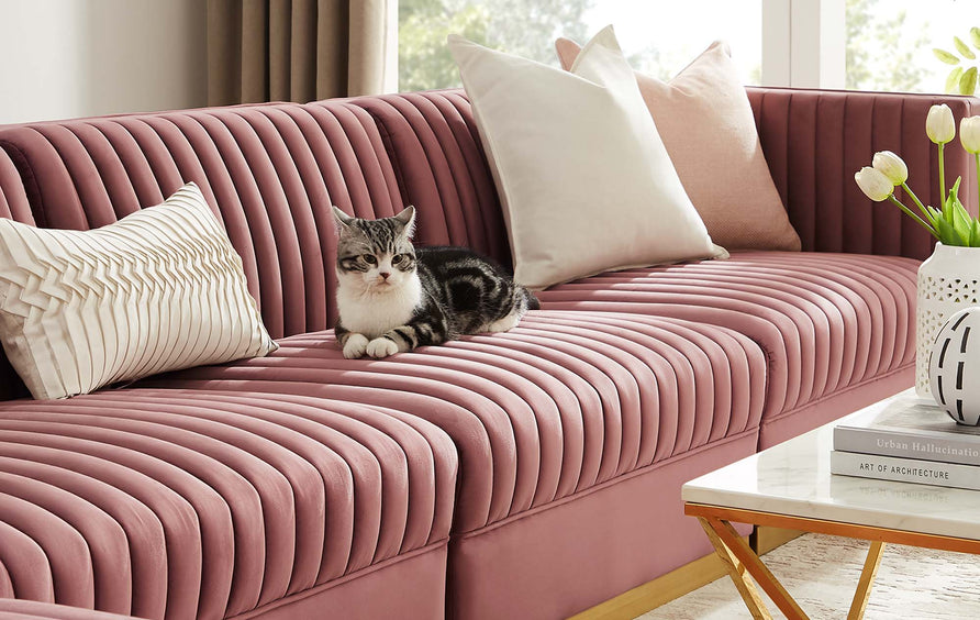 Soren 5-Piece Channel Tufted Performance Velvet Modular Sectional Sofa in Dusty Rose