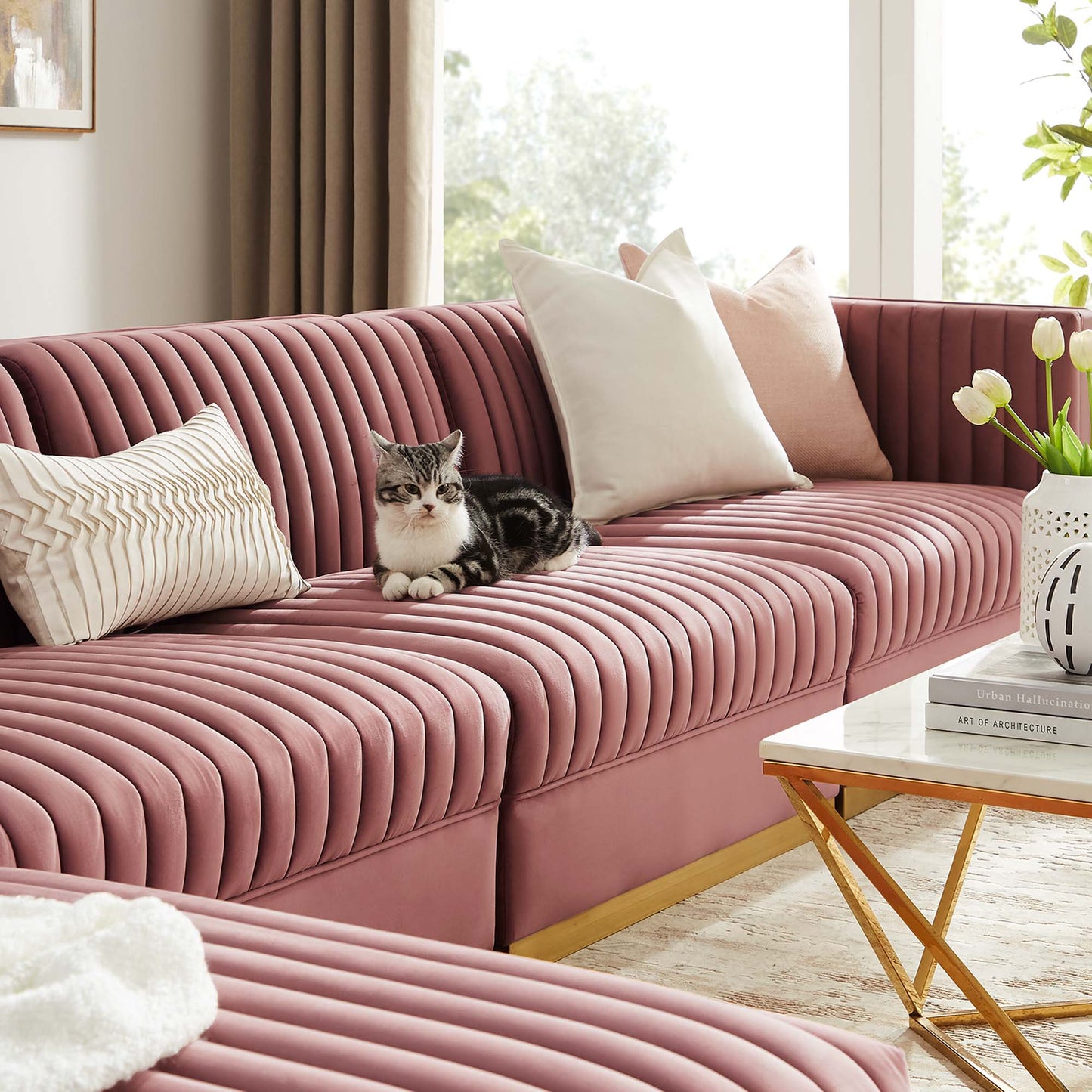 Sanguine 5-Piece Channel Tufted Performance Velvet Modular Sectional Sofa by Furniture for America