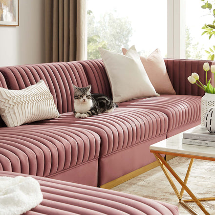 Sanguine 5-Piece Channel Tufted Performance Velvet Modular Sectional Sofa in Dusty Rose